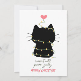 Festiva tarjeta navideña alegre con gato negro