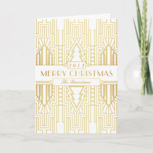 Festiva Tarjeta navideña Art Deco Gold Leaf Merry