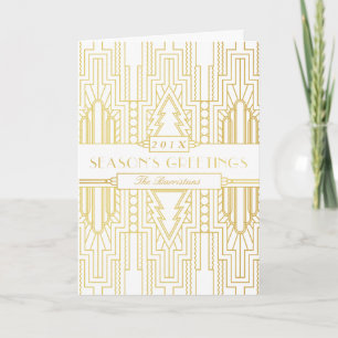 Festiva Tarjeta navideña Art Deco Gold Leaf Seasons Greeti
