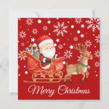 Tarjeta navideña caprichosa de Santa en un trineo 