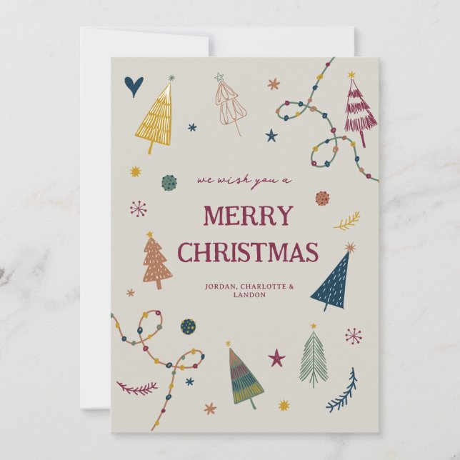 Festiva Tarjeta navideña caprichosa para boho navideño (Anverso)