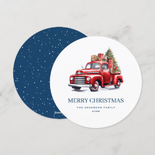 Festiva Tarjeta navideña Classic Red Truck Blue Merry