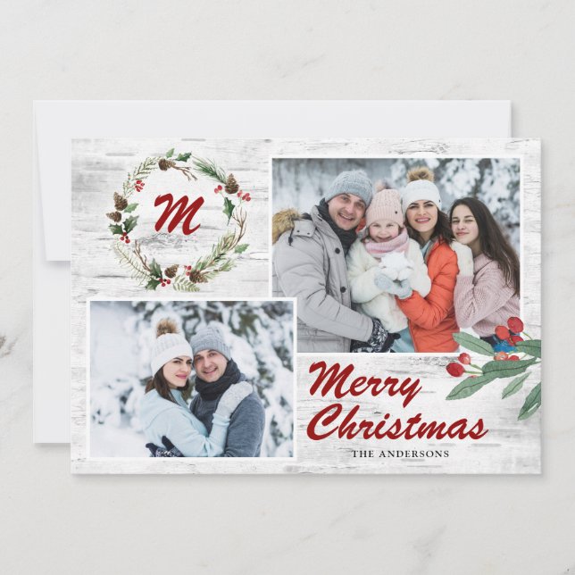 Festiva Tarjeta navideña collage de navidades Holly 2 FOTO (Anverso)