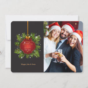 Festiva Tarjeta navideña con etiqueta de Navidades rojos