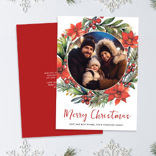 Festiva Tarjeta navideña con foto de floral de Wreath para