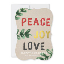 Tarjeta navideña de amor Rustic Gold Peace