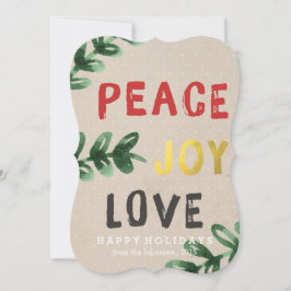 Festiva Tarjeta navideña de amor Rustic Gold Peace