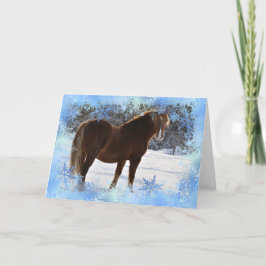 Festiva Tarjeta navideña de caballo en la nieve