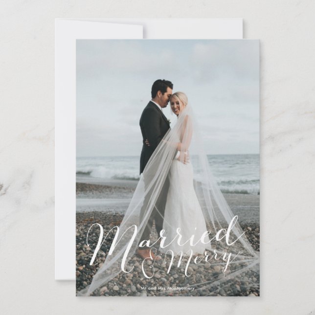 Festiva Tarjeta navideña de Collage de fotos casada con mo (Anverso)