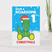Tarjeta navideña de dinosaurios para Navidades roj