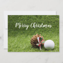 Tarjeta navideña de Feliz al golfista con bola de