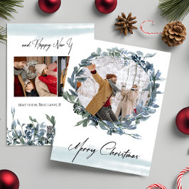 Festiva Tarjeta navideña de festividad azul de flores