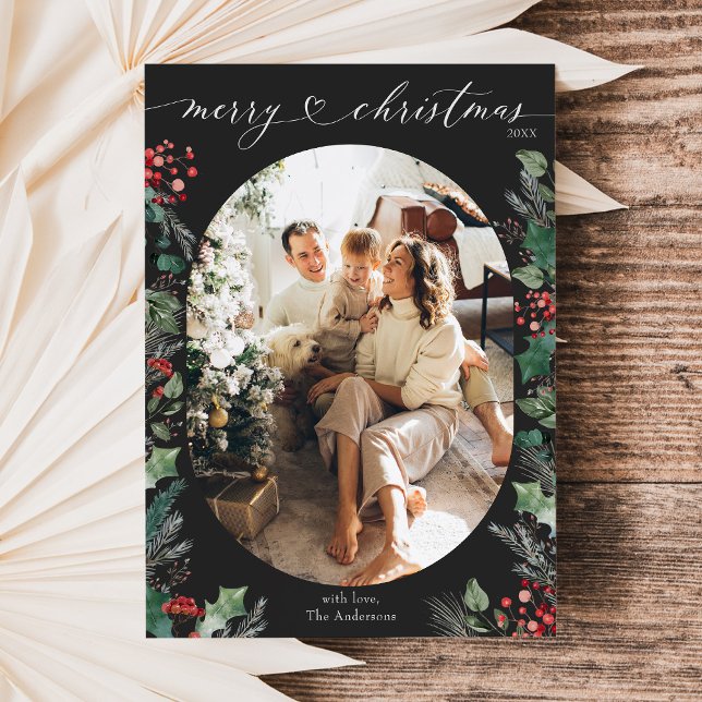 Festiva Tarjeta navideña de fotos botánicas de la Moda Moo (Subido por el creador)