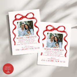 Festiva Tarjeta navideña de fotos de color rojo moderno Bo