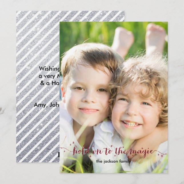 Festiva Tarjeta navideña de fotos de polvo mágico (Anverso / Reverso)