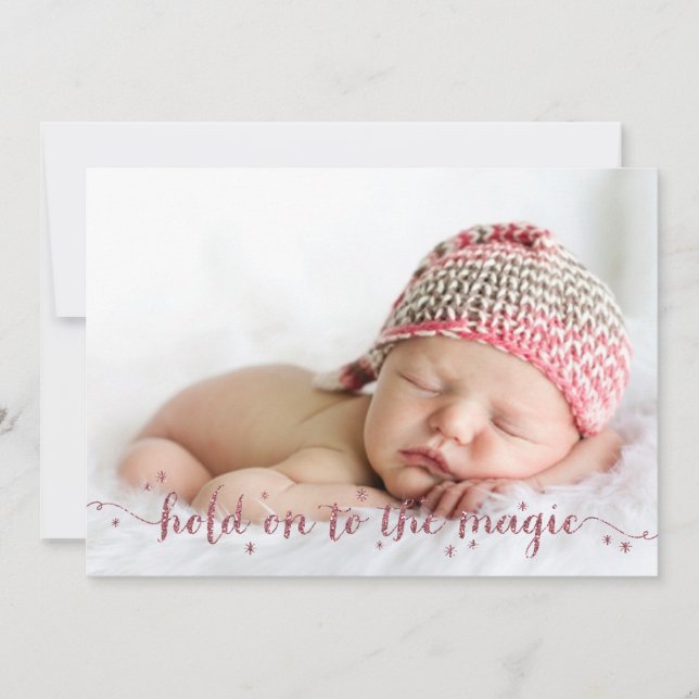 Festiva Tarjeta navideña de fotos mágica en rosa 3 (Anverso)