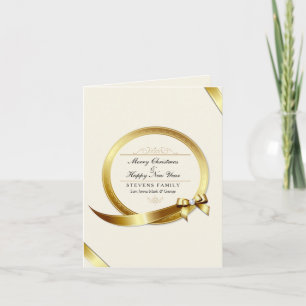 Festiva Tarjeta navideña de lujo crema y oro elegante