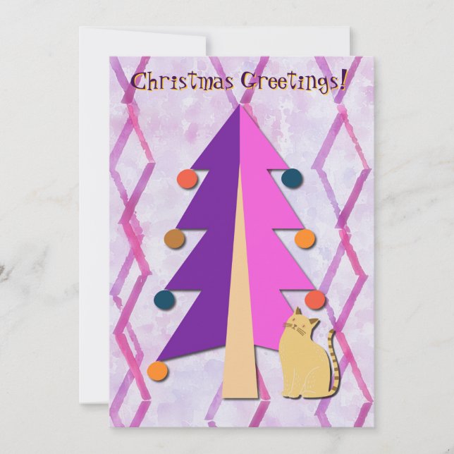Festiva Tarjeta navideña de vacaciones de gato retro vinta (Anverso)