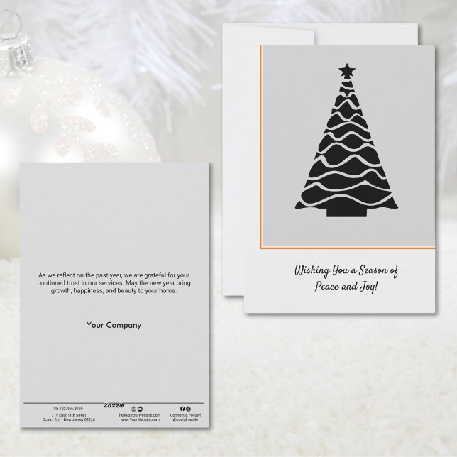 Festiva Tarjeta navideña de vacaciones en negro y gris (Black & Gray Christmas Tree Business Holiday Card)