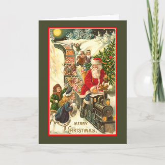 Festiva Tarjeta navideña de Vintage para el tren de Santa 