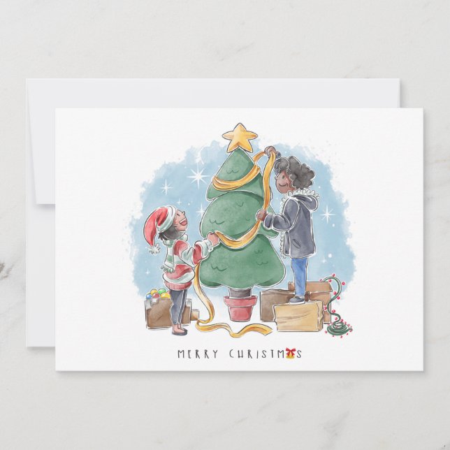 Festiva Tarjeta navideña decorativa familiar (Anverso)