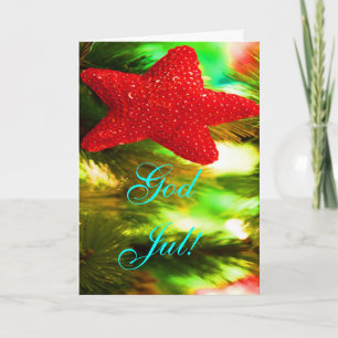 Festiva Tarjeta navideña Dios Jul Red Star