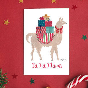 Festiva Tarjeta Navideña Doble Ilustrada a Mano Fa La Llam