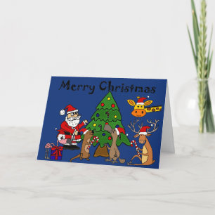 Festiva Tarjeta navideña Guay Funny Santa y Amigos Merry
