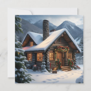Festiva Tarjeta navideña Log Cabin Merry