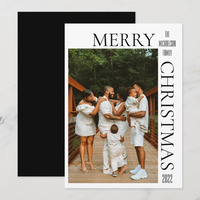 Festiva Tarjeta navideña moderna de fotos de Black Merry n (Anverso / Reverso)