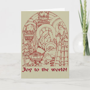 Festiva Tarjeta navideña natividad Woodcut Vintage
