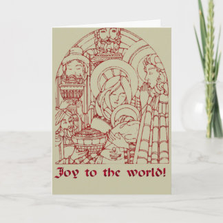 Festiva Tarjeta navideña natividad Woodcut Vintage