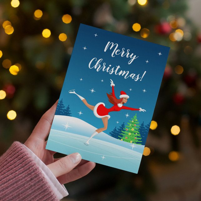 Festiva Tarjeta navideña navideña de Chica de patinaje art (Subido por el creador)