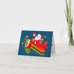 Festiva Tarjeta navideña navideña Santa Flying Airplane