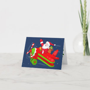 Festiva Tarjeta navideña navideña Santa Flying Airplane