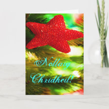 Tarjeta navideña Nollaig Chridheil Red Star
