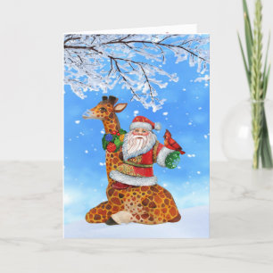Festiva Tarjeta navideña para Navidades de jirafa de Santa