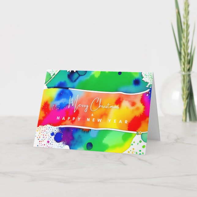 Festiva Tarjeta navideña para Navidades gay arcoiris (Anverso)