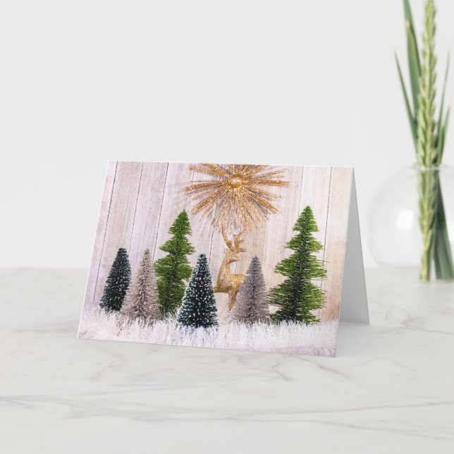 Festiva Tarjeta navideña plegada de reno de árboles 4149-C (Anverso)