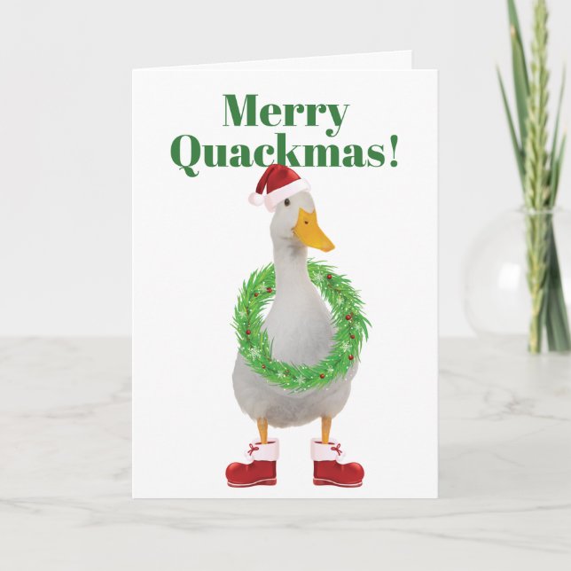 Festiva Tarjeta navideña plegada Merry Quackmas Santa Duck (Anverso)