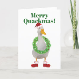 Festiva Tarjeta navideña plegada Merry Quackmas Santa Duck