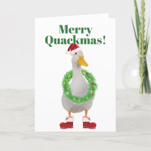 Festiva Tarjeta navideña plegada Merry Quackmas Santa Duck