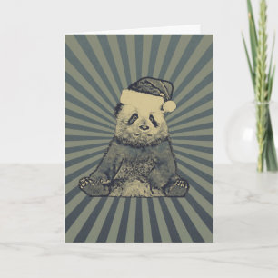 Festiva Tarjeta navideña plegada navideña Santa Panda Merr