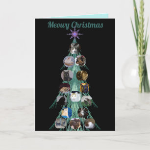 Festiva Tarjeta navideña plegada negra de árbol de fotos d