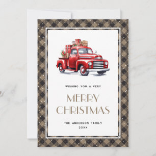 Festiva Tarjeta navideña Red Truck Plaid Merry