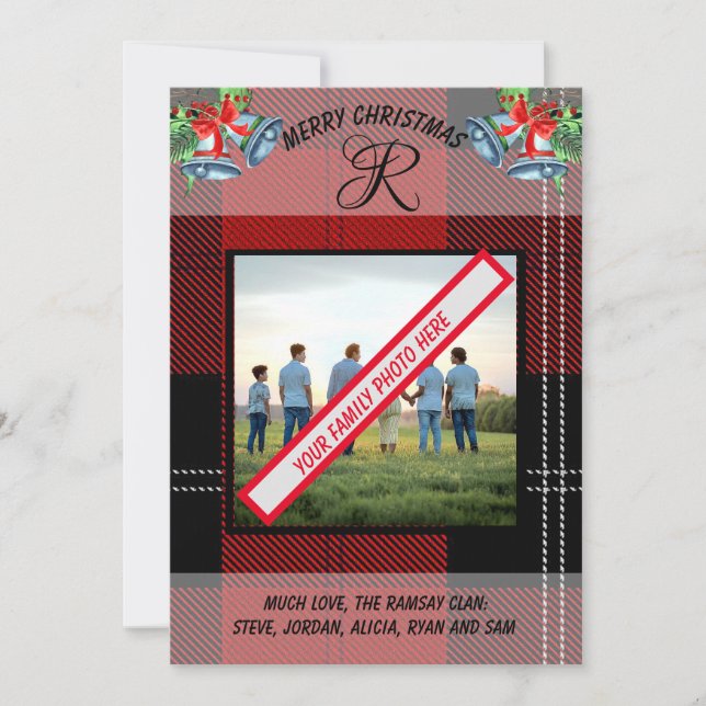 Festiva Tarjeta navideña roja al tartán negro en el clan e (Anverso)