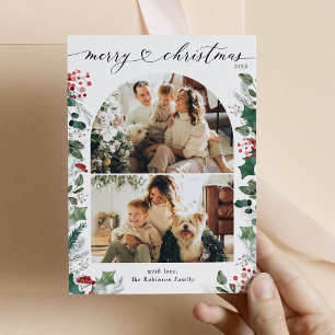Festiva Tarjeta navideña Rustic Red 2 Photo Arch Merry