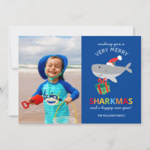 Tarjeta navideña Santa Shark