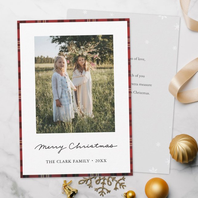 Festiva Tarjeta navideña Tartán Border Snowflakes Merry Ch (Subido por el creador)