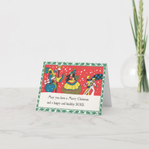 Festiva Tarjeta navideña "Victorian Shoppers" de estilo vi